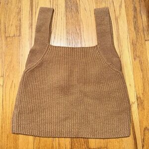 Vince Sweater M Brown Knit Sleeveless Tank Top Square Neck Pullover Minimalist
